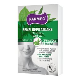 Farmec Benzi Depilatoare Fata Ceara Gel 20Buc+2Serv Aloe Vera Ceai Matcha Bambus