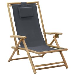 Scaun rabatabil de relaxare, gri închis, bambus & tesatura GartenMobel Dekor