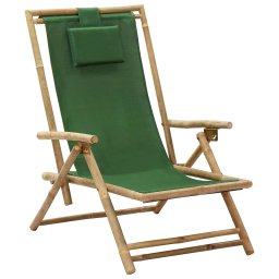 Scaun rabatabil de relaxare, verde, bambus & tesatura GartenMobel Dekor