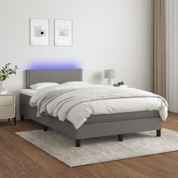 Pat cu arcuri, saltea si LED, gri închis, 120x200 cm, textil GartenMobel Dekor