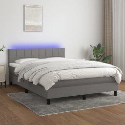 Pat cu arcuri, saltea si LED, gri închis, 140x200 cm, textil GartenMobel Dekor
