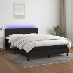 Pat cu arcuri, saltea si LED, negru, 140x200 cm, textil GartenMobel Dekor