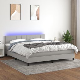 Pat cu arcuri, saltea si LED, gri deschis, 160x200 cm, textil GartenMobel Dekor