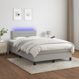 Pat cu arcuri, saltea si LED, gri deschis, 120x200 cm, textil GartenMobel Dekor