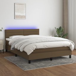 Pat cu arcuri, saltea si LED, maro închis, 140x200 cm, textil GartenMobel Dekor