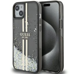 Husa iPhone 15 Plus 6.7" negru husă rigidă Liquid Glitter Gold Stripes