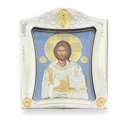 Icoana Iisus Hristos Blue placata cu Argint 21 x 26 cm Made in Meteora