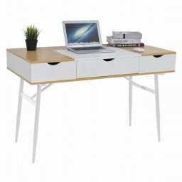Birou calculator, Jumi, placa MDF, cu sertar, compartimente interioare, alb si natur, 120x60x77 cm GartenVIP DiyLine