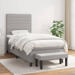 Pat box spring cu saltea, gri deschis, 90x190 cm, textil GartenMobel Dekor