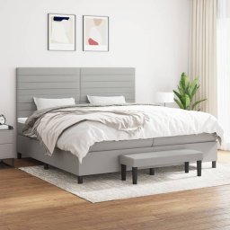 Pat box spring cu saltea, gri deschis, 200x200 cm, textil GartenMobel Dekor