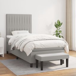 Pat box spring cu saltea, gri deschis, 90x190 cm, textil GartenMobel Dekor