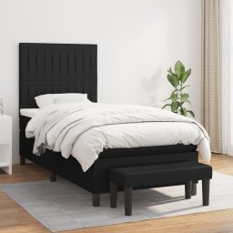 Pat box spring cu saltea, negru, 100x200 cm, textil GartenMobel Dekor