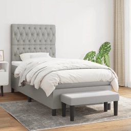 Pat box spring cu saltea, gri deschis, 90x190 cm, textil GartenMobel Dekor