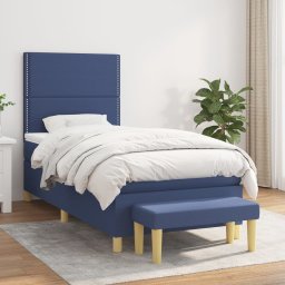 Pat box spring cu saltea, albastru, 90x190 cm, textil GartenMobel Dekor