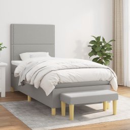 Pat box spring cu saltea, gri deschis, 90x200 cm, textil GartenMobel Dekor