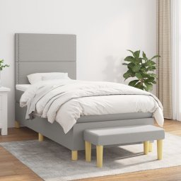 Pat box spring cu saltea, gri deschis, 100x200 cm, textil GartenMobel Dekor