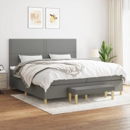 Pat box spring cu saltea, gri închis, 200x200 cm, textil GartenMobel Dekor
