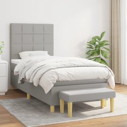 Pat box spring cu saltea, gri deschis, 90x200 cm, textil GartenMobel Dekor