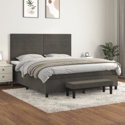 Pat box spring cu saltea, gri închis, 180x200 cm, catifea GartenMobel Dekor