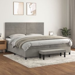 Pat box spring cu saltea, gri deschis, 200x200 cm, catifea GartenMobel Dekor