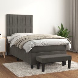 Pat box spring cu saltea, gri închis, 90x190 cm, catifea GartenMobel Dekor