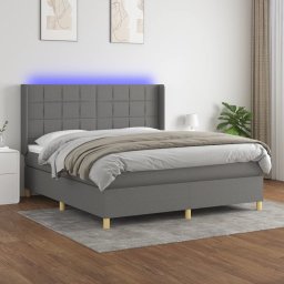Pat cu arcuri, saltea si LED, gri închis, 160x200 cm, textil GartenMobel Dekor
