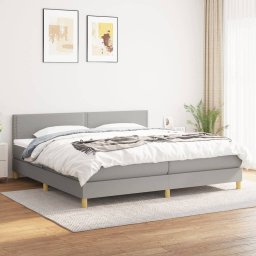 Pat box spring cu saltea, gri deschis, 200x200 cm, textil GartenMobel Dekor