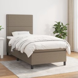 Pat box spring cu saltea, gri taupe, 90x190 cm, textil GartenMobel Dekor