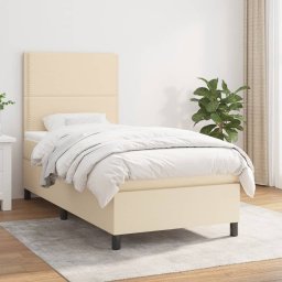 Pat box spring cu saltea, crem, 90x190 cm, textil GartenMobel Dekor