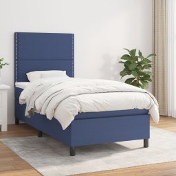 Pat box spring cu saltea, albastru, 90x190 cm, textil GartenMobel Dekor