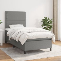 Pat box spring cu saltea, gri închis, 100x200 cm, textil GartenMobel Dekor