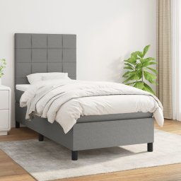 Pat box spring cu saltea, gri închis, 90x200 cm, textil GartenMobel Dekor