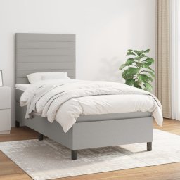 Pat box spring cu saltea, gri deschis, 100x200 cm, textil GartenMobel Dekor