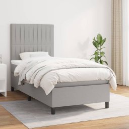 Pat box spring cu saltea, gri deschis, 90x190 cm, textil GartenMobel Dekor