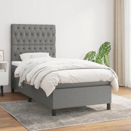 Pat box spring cu saltea, gri închis, 90x200 cm, textil GartenMobel Dekor