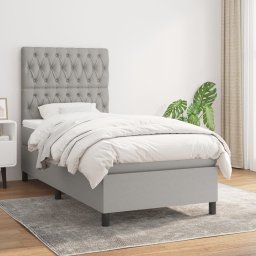 Pat box spring cu saltea, gri deschis, 100x200 cm, textil GartenMobel Dekor