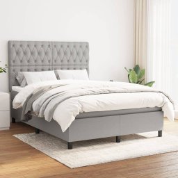 Pat box spring cu saltea, gri deschis, 140x190 cm, textil GartenMobel Dekor
