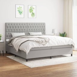Pat box spring cu saltea, gri deschis, 200x200 cm, textil GartenMobel Dekor