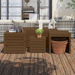 Set cutii de gradina, 4 piese, maro miere, lemn masiv de pin GartenMobel Dekor