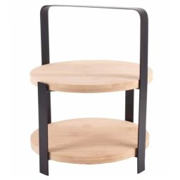 Fructiera etajata cu 2 niveluri din bambus si metal, pentru prajituri, torturi, fructe, aperitive, 25 x 21.5 cm- eleganta si practica