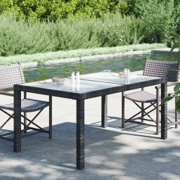 Masa gradina, negru, 150x90x75 cm sticla securizata & poliratan GartenMobel Dekor