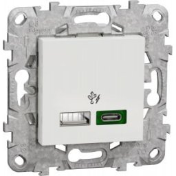 UNICA Incarcator rapid USB A+C 45W Alb 2 module