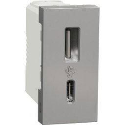 UNICA Priza USB tip A + C 15W 1 modul Aluminiu