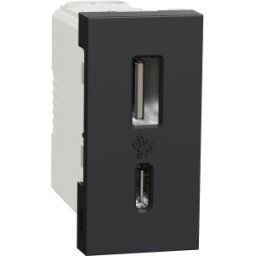 UNICA Priza USB tip A + C 15W 1 modul Antracit