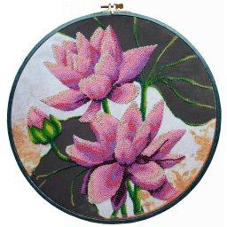 Set broderie cu margele cusute, Flori de lotus, 32x32 cm