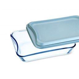 EXCLUSIVE - Vas sticla termorezistenta rectangular cu capac plastic 3.5 l