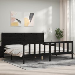 Cadru pat cu tablie 200x200 cm, negru, lemn masiv GartenMobel Dekor