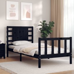 Cadru de pat cu tablie Small Single, negru, lemn masiv GartenMobel Dekor