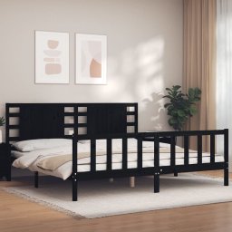 Cadru pat cu tablie 200x200 cm, negru, lemn masiv GartenMobel Dekor