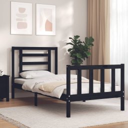 Cadru de pat cu tablie Small Single, negru, lemn masiv GartenMobel Dekor